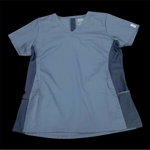Ladies EON Brand  Contrast Panel V-Neck Medical Scrub Top - Slate Blue , Large